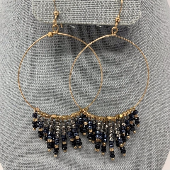 Jewelry - Large Gold Tone Beaded Hoop Boho Dangle Earrings
